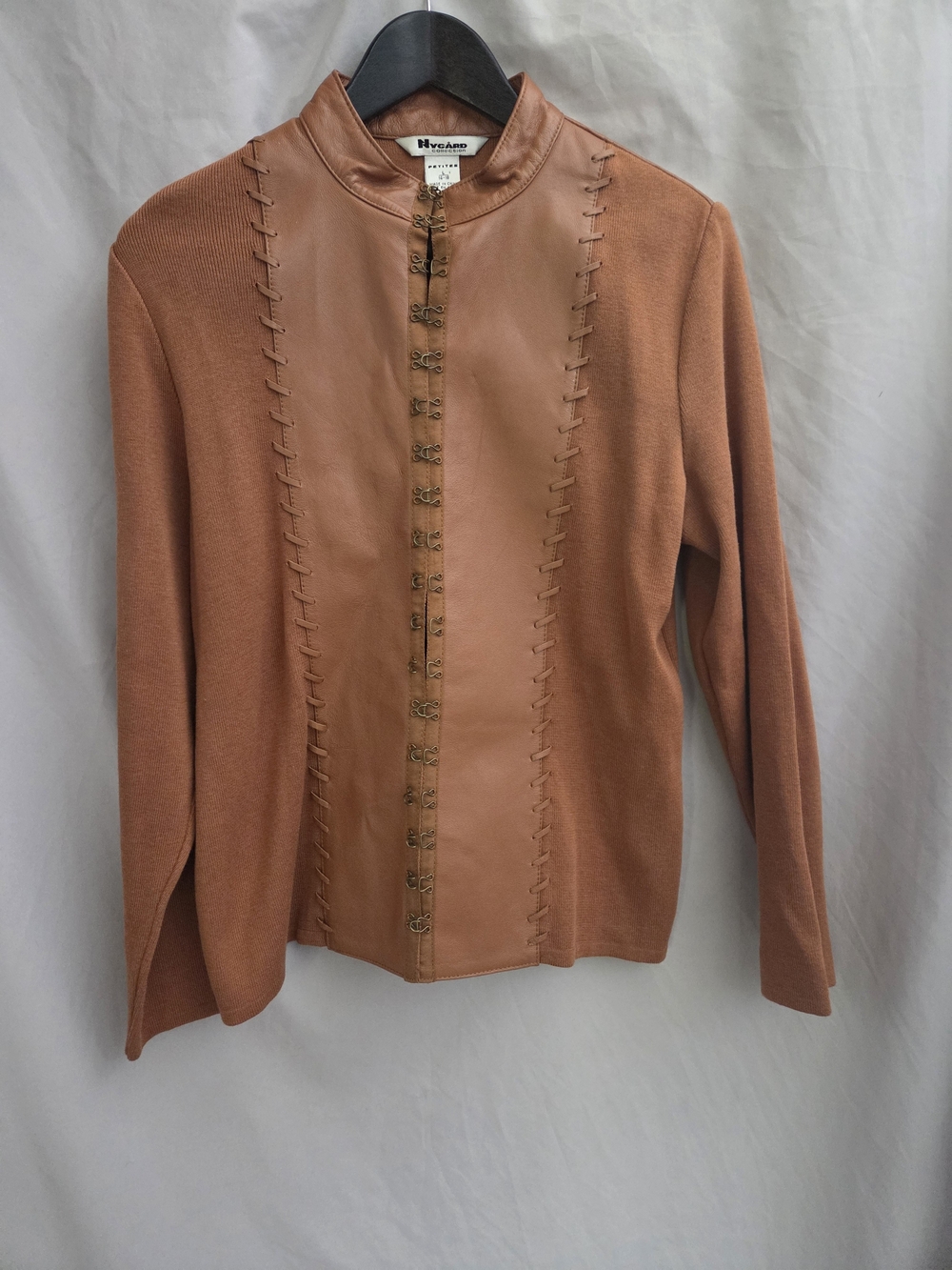 Copper-Tone Faux Leather Panel Hook Jacket